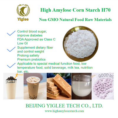 Beijing YIGLEE TECH Hoge amylose Maïszetmeel H70 Prebiotica Hoge amylose RS2 Maïs resistent zetmeel Lage GI Niet-GGO